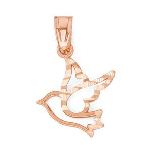 Handmade 10K Solid Rose Gold Dove Pendant – Diamond Cut Religious Charm
